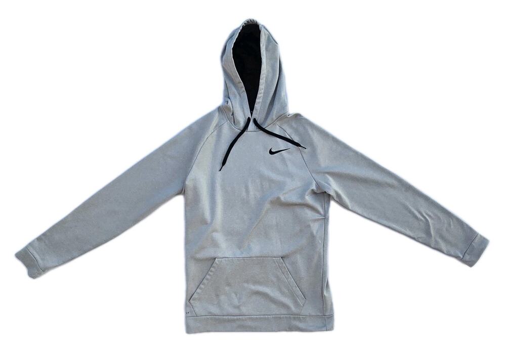 NIKE Men's Light Gray Dri-Fit Pullover Hoodie Sweatshirt Pocket Sz MT (Med Tall)